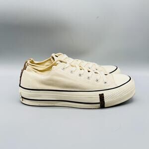 Converse Shoes Womens 8.5 Beige Canvas Chucks All Star Platform Sneakers Leopard